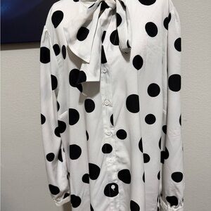 Eloquii Black and White Polka Dot Blouse